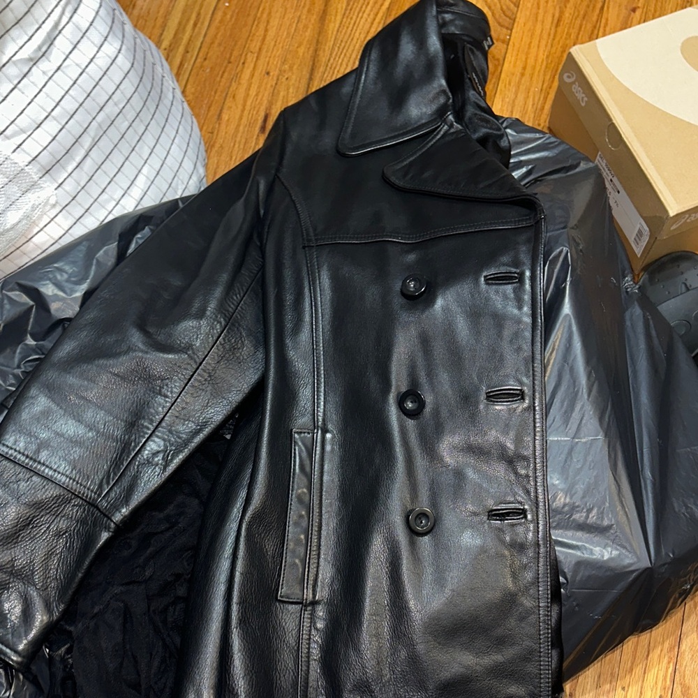Guess  Black leather Pea jacket